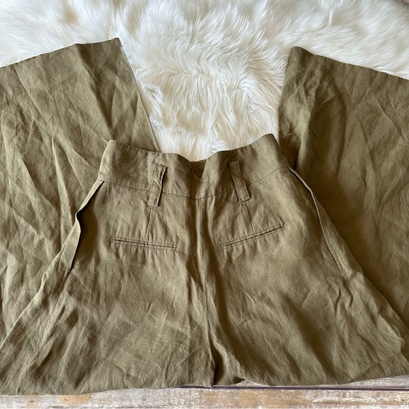 Zara 100% Linen High Waisted Super Wide Leg Trouser Pants S Green - Picture 4 of 8